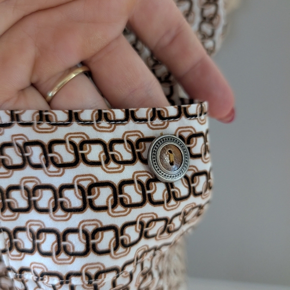 Olsen Button Front Pocket Top Collared Shirt Sleeve Fits Med/Large Brown Cream - Picture 6 of 8